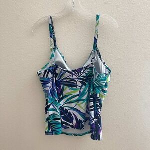 Trimshaper Womens Tropical Floral Ruffle Tankini Swim Top Blue Teal Purple 16